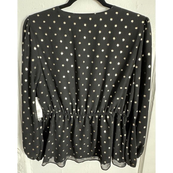 Isaac Mizrahi Black & Gold Polka Dot Blouse Top Shirt Petite Small GLAM EIGHTIES - Picture 2 of 9